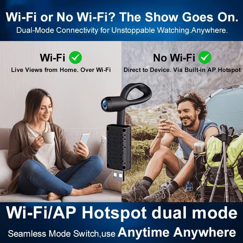 360° Flexible Mini USB Nanny Cam — Wireless Motion Detection Security Camera with Built-in Hotspot