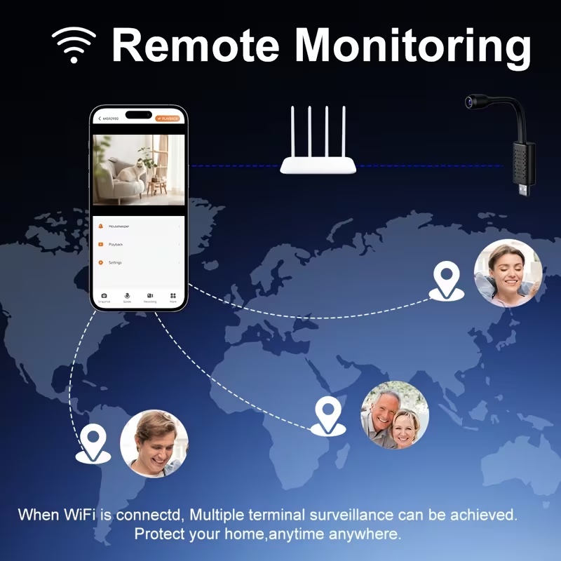 360° Flexible Mini USB Nanny Cam — Wireless Motion Detection Security Camera with Built-in Hotspot